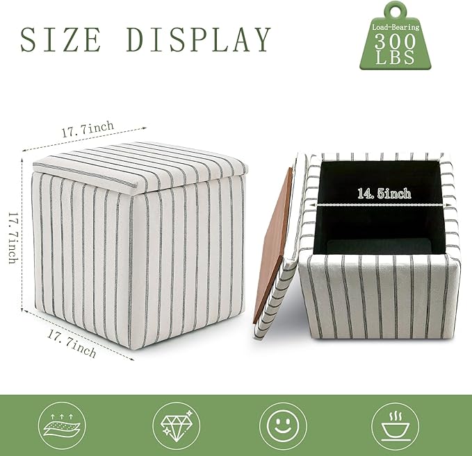 Wimarsbon 18inch Storage Ottoman with Detachable Tray, Mid Century Large Capacity Oversized Ottomans, Multifunctional Small Center End Tables, Suitable for Modern Home Styles (Square)