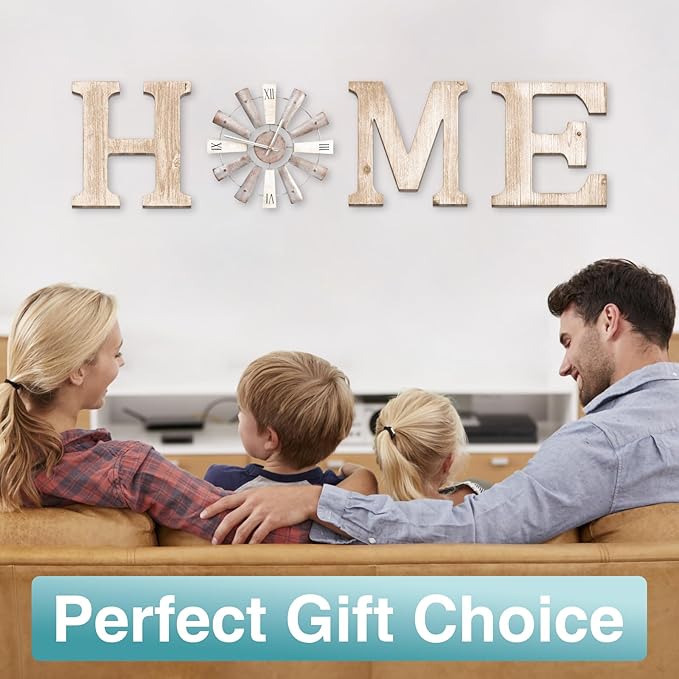 Farmhouse Home Signs with Windmill Clock Wall Decor Rustic Home Letters Wall Art for Living Room Kitchen Entryway Dining Room Bedroom (water-white)