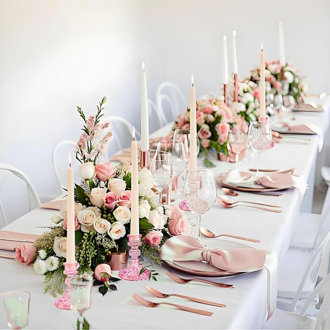 Glass Candlestick Holder,Striped Taper Candle Holders,Set of 6 Candle Stand for Table Centerpieces, Home Decor,Weddings,Festival and Parties (Peach Red Stripe Pattern)