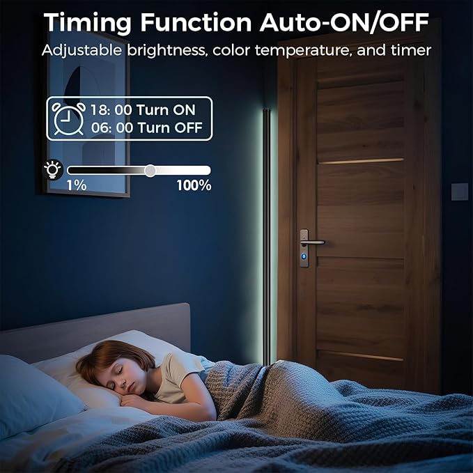 RGB Corner Floor Lamp, 60 Inch Bright Standing Lamps for Bedroom with APP and Remote Modern Floor Lamp Color Changing Ambience Light with Music Sync and 16 Million Colors