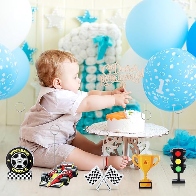 5 Pcs Racing Car Photo Balloon Holder Table Centerpieces Holders Racing Themed Decoration Place Card Holder Photo Clips Holder for Home Birthday Wedding Party Decor