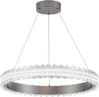 Modern Silver Grey Led Pendant Light,36W Dimmable LED Chandelier Lighting Fixture, 1 Ring Circular Hanging Led Pendant Lighting for Living Room Dining Room Kitchen Island Foyer Office