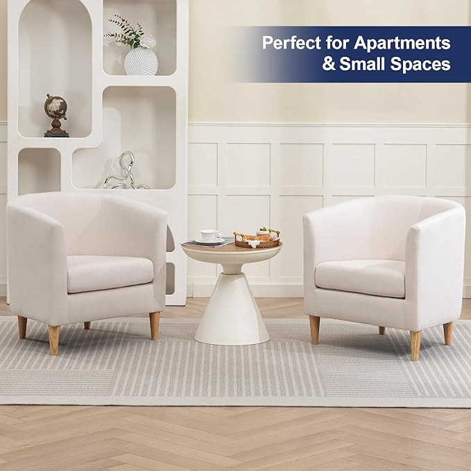 Accent Barrel Chair, Modern Comfy Living Room Chairs with Armrest Small Reading Chair with Cozy Soft Padded for Bedroom Reception Room Cafe,White