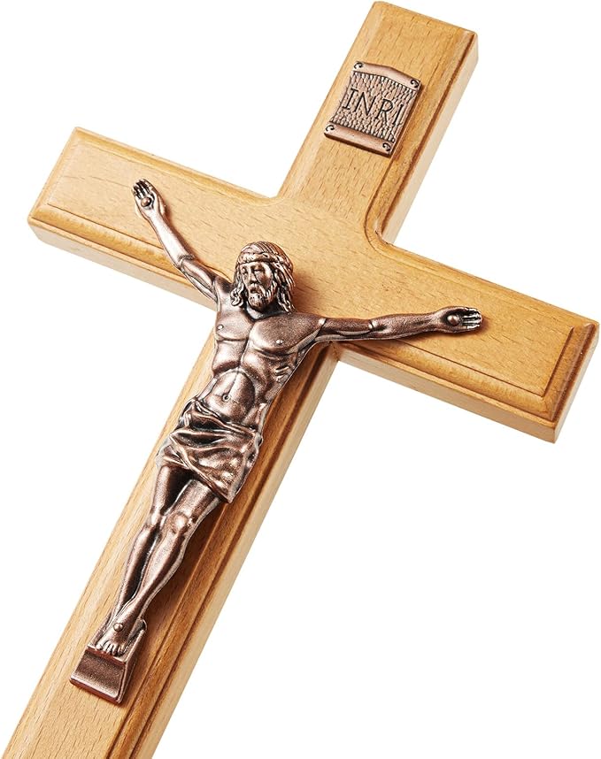 ACHIBANG Catholic Crucifix Wall Cross – 12 Inch Wooden Jesus Cross for Wall, Faithful Christian Cross Wall Gift for Prayer Room, Home, Confirmation or Easter