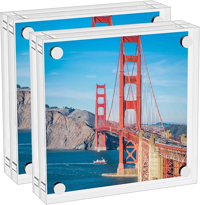 Mini Picture Frame 3x3 inch Acrylic Magnetic Photo Card Frame 20mm Thick Double SidedDesktop Display Frames for Cards Photos Office Home Decor 2 PCS