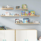 Fun Memories Picture Ledge Shelf for Wall, 48 inch Pine Wood Nursery Book Shelves Set of 2- Wall Book Shelves for Kids Room, Home Decor - Kitchen Spice-Natural