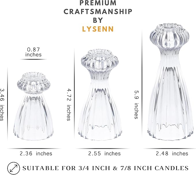 Lysenn Glass Candle Stick Holder Set of 6 – Premium Taper Candle Holders for Romantic Ambiance - Candle Sticks Holder Decor for Special Occasions - Purple