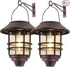 Solar Lantern Outdoor, Hanging Waterproof Solar Lights with Wall Mount Kit for Garden Porch Fence 2 Pack,Bronze