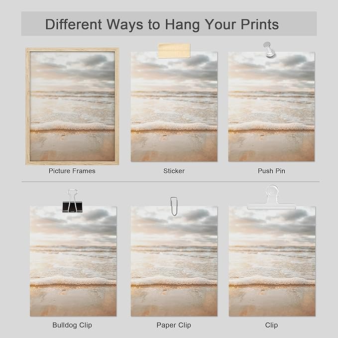 SIGNWIN Poster Bathroom Decor 8"x10"x 4, Wall Art Room Decor Multicolor for Living Room, Bedroom, Office White Minimal Beach Shore Ocean Sea Seashell Landscape Nature Wilderness Realism Landscape