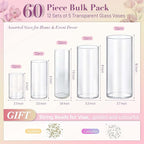 60pcs Glass Vase Cylinder Vases for Centerpieces Small Flower Glass Clear Vases Home Decor Centerpiece Table Flower Vase Decorations for Wedding Decoration＆Holiday Mixed Sizes Tall