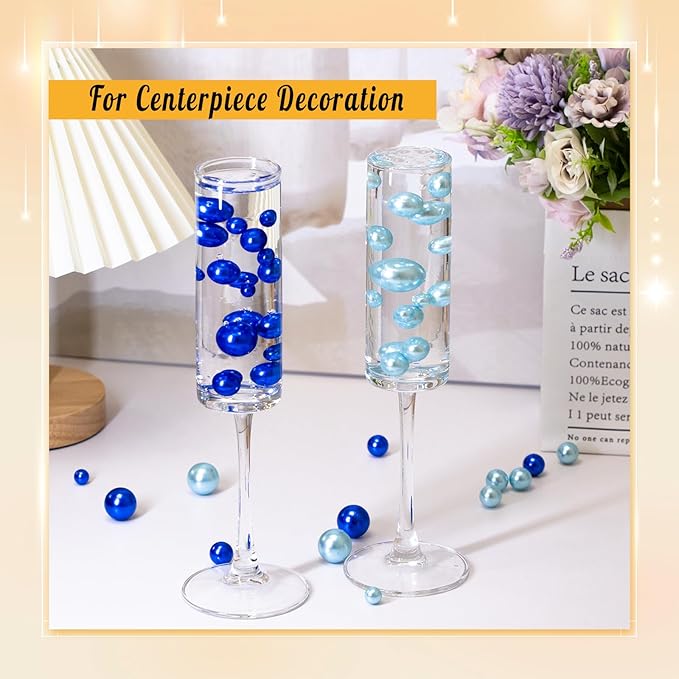 300Pcs Pearl Vase Filler, RoyalBlue No Hole Faux Pearl Beads for Centerpieces Vases, Candle Centerpieces, Wedding Birthday Party Home Decor 8/10/14/20mm