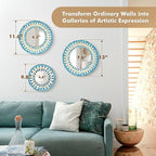 TEIPAI Handmade Mother of Pearl Mirror for Wall Decor, 3PCS Round Decorative Mirrors for Beach Nautical Home Hotel Coffee Shop, Natural Plate Art Hanging Sculpture for Dorm Apartment Entryway (Blue)