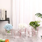 Square Glass Vases Set of 4, 5" x 5" x 5" Pink Flower Vases for Centerpieces, Square Vase for Flowers, Small Vase for Wedding, Party, Home Office Decoration