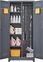 Lockable Storage Cabinet,Utility Closet with Doors and Shelves,SteelGarage Cabinet with Adjustable Shelves for Home,Garage,Gray