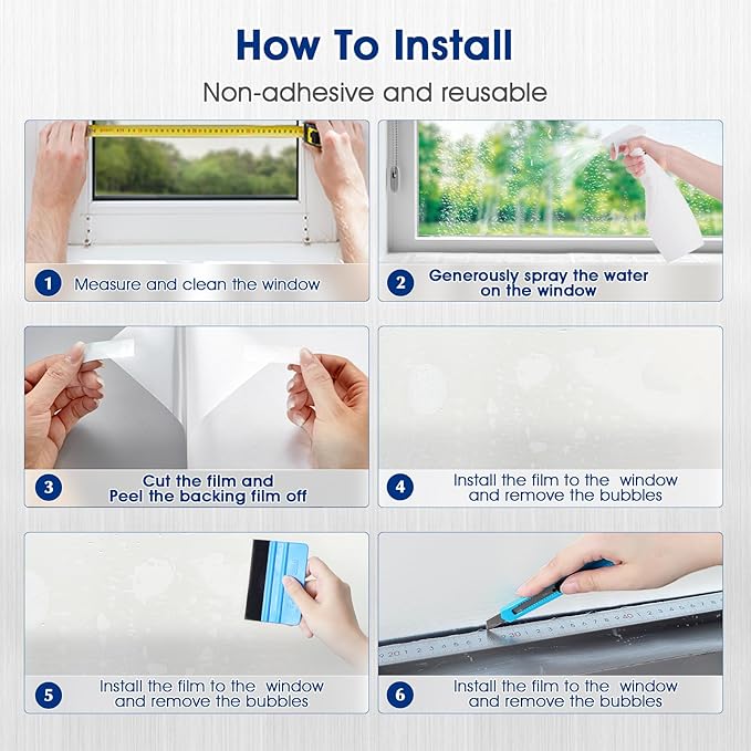 Privacy Window Film Static Cling, Frosted Glass Decorative Window Film with 96% UV Blocking, Non-Adhesive Removable Window Cling for Home Office Bathroom, 35.4 x 78.7 Inches, White