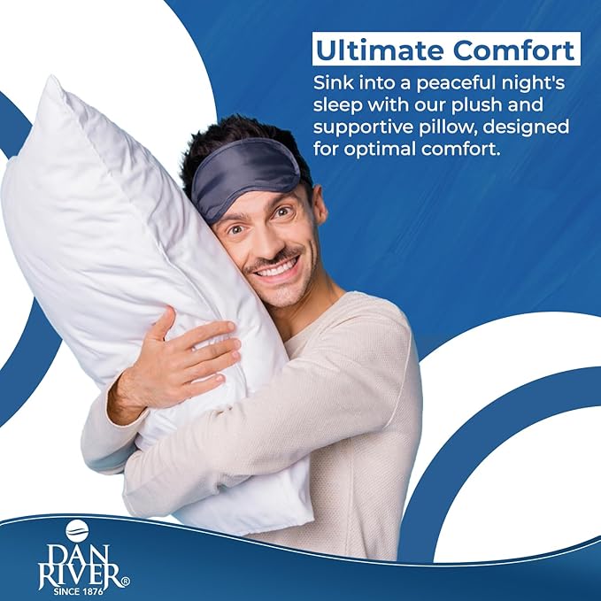 DAN RIVER Double Needle Pillows Queen (20x28), Set of 2 | White Hotel Pillows | Cooling Pillow for Side Sleepers | Back Sleeper Pillows | Best Pillows for Sleeping | Dorm Room Essentials