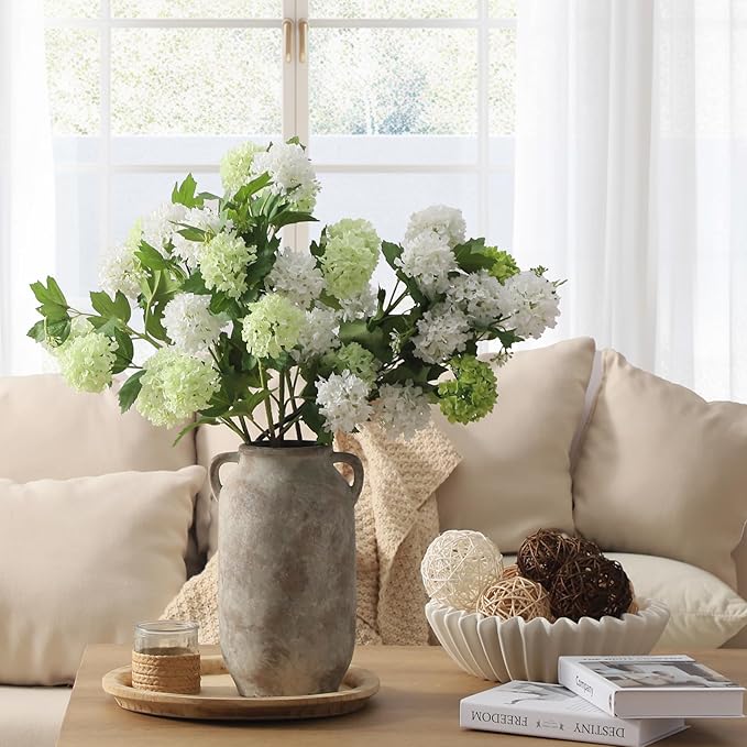 Large Flower Vase Home Decor - 12 inch Tall Ceramic Farmhouse Rustic Table Vases with Handle Living Room Decoration Decorative Modern Vintage for Floor Kitchen Shelf Coffee Dining Desk Fireplace