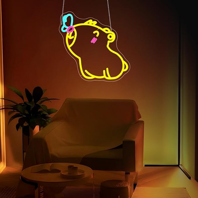 Capybara Neon Sign, Neon Signs for Wall Decor Neon Yellow LED Signs Room Neon Light Up Signs Home Decor for Bedroom Club Party Bar Shop USB Operated
