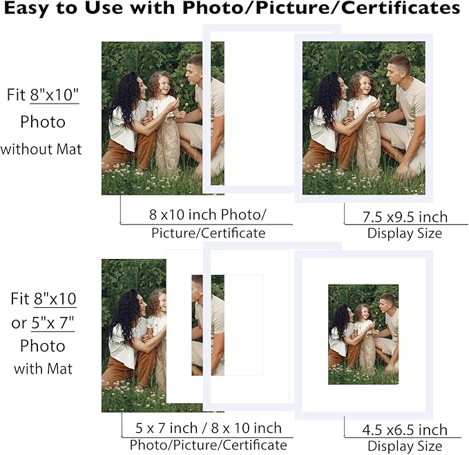 12 Packs 8x10 Picture Frames, Display 5x7 with Mat or 8x10 Without Mat, Gallery Wall Frame Set, 8 by 10 Frames Bulk Set of 12 Collage Wall Decor Photo Frames Set for Wall and Tabletop, White