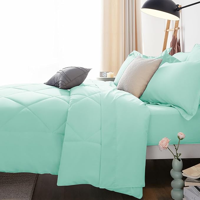 CozyLux Full Size Comforter Sets Mint Green - 7 Pieces Bed in a Bag Full, Luxury Soft Bed Set for All Seasons, Bedding Set with Down Alternative Comforter, Sheets, Pillowcases & Shams