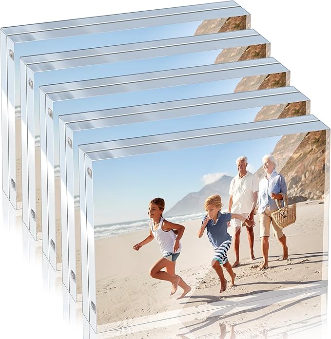 5 Pack 3.5 x 5 inches Acrylic Picture Frame Desktop Frameless Photo Frame Double Sided Transparent Acrylic Frame Clear Horizontal Magnetic Frame for Desk Desktop Display Pictures Holder