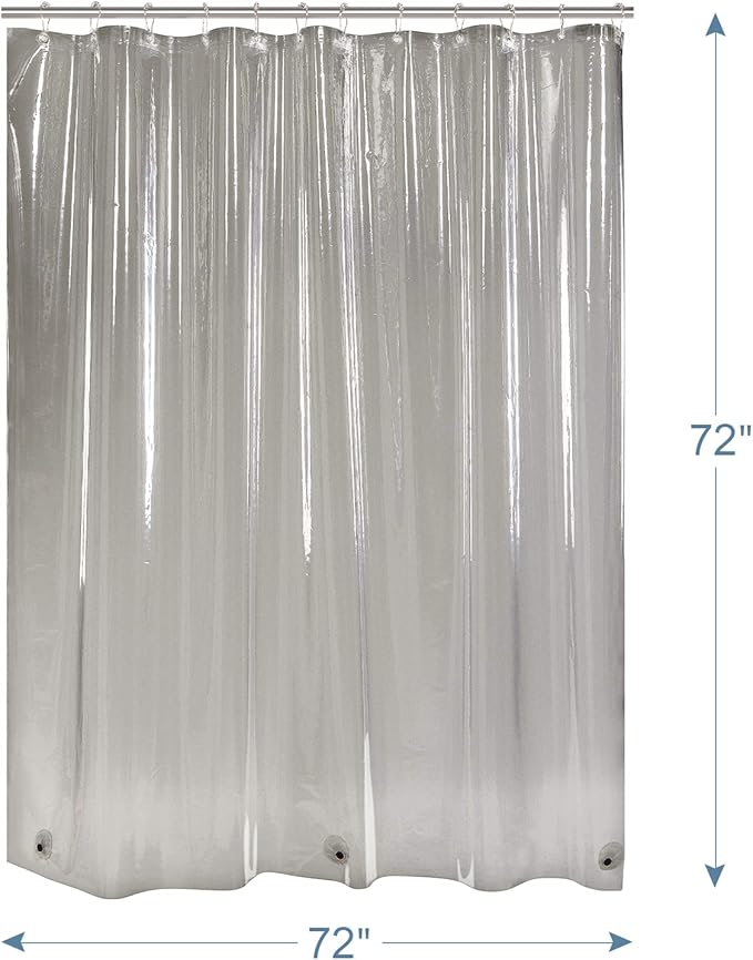AmazerBath Transparent Black Shower Curtain Liner, 72x72 Shower Liner, Lightweight Plastic Shower Curtain Liners, Cute Waterproof Shower Liner for Bathroom with 3 Magnets and 12 Grommet Holes