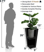 Metallic Taper Planter, 26 Inch Tall Tapered Planter for Front Porch, Patio, Deck, Garden Indoor/Outdoor Tree Planters, Set of 2 Black with Copper Hand Brushed Rim