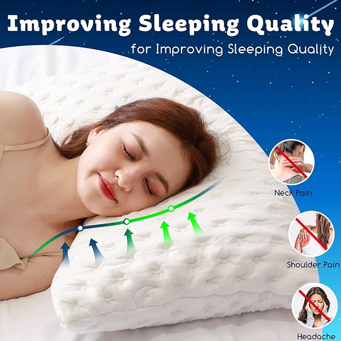 Cooling Side Sleeper Pillow for Neck and Shoulder Pain, Luxury Shredded Memory Foam Curved Bed Pillows for Sleeping Set of 2- Adjustable Queen Size- Washable Cover Original White