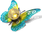 Solar Lights Outdoor Garden Butterfly Decor, Metal Butterfly Statue Decoration with LED Crackle Glass Globe, Solar Powered Lighted Garden Art Decor for Patio Lawn Yard Pathway Tabletop Ground
