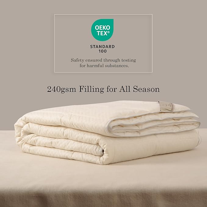 CUDDLE DREAMS Wool Comforter Duvet Insert, 100% Australian Wool Filling with Soft Noiseless Cotton Shell, Natural Warmth (Midweight for All Season, Queen)