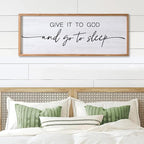 Give It to God and Go to Sleep Decorative Rustic Sign & Plaque Framed Wall Art for Couples, 40''×15'' Vintage Cottagecore Wooden Horizontal Wall Decor Above Bed, Farmhouse Wedding Gift for Bedroom