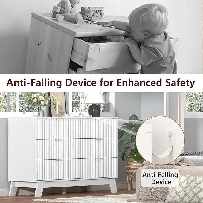 Fluted Dresser for Bedroom,6 Drawer Dresser for Closet,Storage Cabinet and Chest of Drawers with Gold Handle,TV Stand,Storage Organizer for Living Room,Hallway,Entryway,White