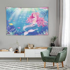 HZOHNAGO Mermaid Girls Tapestry Watercolor Mermaid Princess Pink Hair Pattern for Kids Room Decoration Printed Wall Tapestry Wall Hanging for Bedroom Living Room Dorm 60" W x 40" H