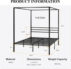 SHA CERLIN Canopy Bed Frame Full Size/Mattress Foundation with Metal Slats Support/No Box Spring Needed/Easy Assembly/Black