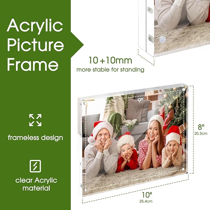 SYNTRIFIC 8x10 Acrylic Frames 6 Pack,10+10mm Thickness Acrylic Picture Frames,Freestanding Double Sided Magnetic Picture Frames Lucite Frameless Transparent Gift for Desktop Display