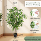 Artificial Bamboo Tree, 5 ft Fake Tree, Faux Silk Plant with Pot, Fake Plants for Home Office Indoor Outdoor Decor, 5 Natural Bamboo Trunks
