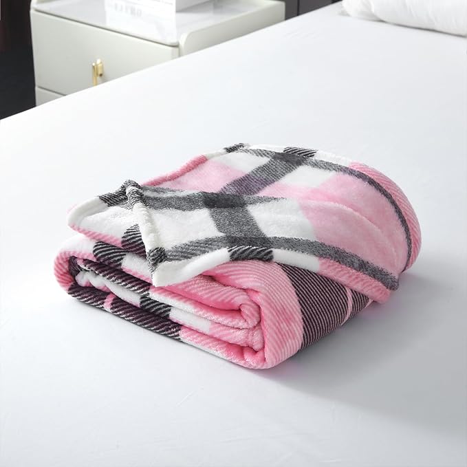 MERRYLIFE Pink Plaid Throw Blanket Decorative Fleece Throw | Ultra-Plush Colorful | Couch Blanket Travel Lap | Home Gift Use(50" 60",Pink Plaid)