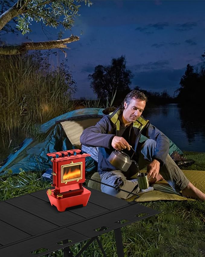 Camping Oil Lantern，Oil Lamp with Cooker Stove，Fuel Lamp for Outdoor，Portable Oil Lamp，Portable and Convenient for Heating and Cooking (Red)