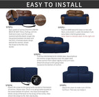 Easy-Going 6 Pieces Recliner Loveseat Stretch Sofa Slipcover Sofa Cover Furniture Protector Couch Soft with Elastic Bottom Kids, Spandex Jacquard Fabric Small Checks Navy