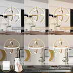 Modern Gold LED Chandelier, Dimmable Metal Brushed Globe Pendant Lights, Hanging Ceiling Light Fixture for Kitchen Island Living Room Room Dining Bedroom Hallway Entryway Foyer 13 Inchs