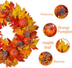 DiliComing Fall Wreath Front Door Wreath - 20 inch Fall Wreaths for Front Door, Autumn Wreaths with Pumpkin Maple Leavses for Indoor Outdoor Outside, Home Decor for Thanksgiving Harvest