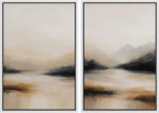 SIGNFORD Framed Canvas Print Wall Art Set Abstract Mountain Landscape Neutral Beige and Black Illustration Modern Art Decorative Nordic Nature for Living Room, Bedroom, Office - 24"x36"x2 White