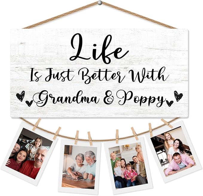 Grandparents Gifts Picture Frame Photo Holder for Wall, Grandpa Poppy Gifts from Grandkids, Gifts for Nana and Papa from Granddaughter Grandson, Grandparent's Day Gifts Hanging Photo Display