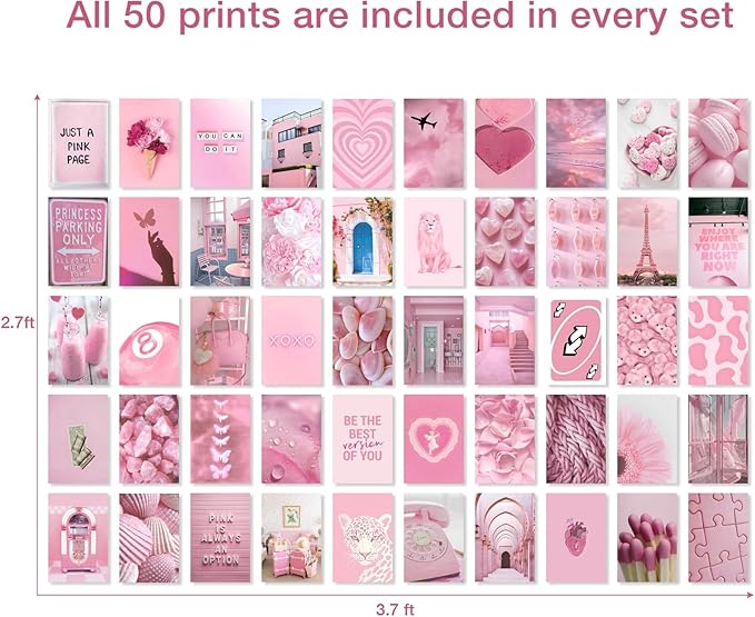Soft Rose Pink Aesthetic Wall Collage Kit – 50 Dreamy & Romantic Photos, 4"x6" Semi-Gloss Prints for Teen Girls Dorm Room Decor, Soft Rose Color Softscape Moments, Ideal Gift for Birthday & Graduation