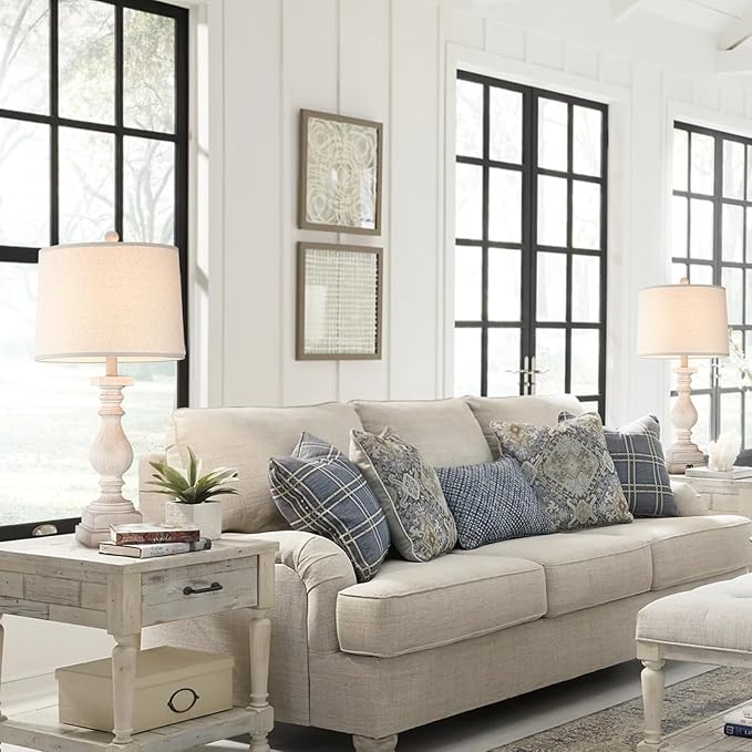 Rustic Dimmable Table Lamps Set of 2 with USB Charging Ports,26.5”Resin Beside Lamps for Living Room,Vintage Farmhouse Nightstand Lamps Traditional French Country Table Lamps for Bedroom