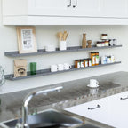 RICHER HOUSE 8 Set Floating Wall Mounted Shelves, Nursery Hanging Book Shelves with Lip for Storage, Gray Display Picture Ledge Shelf for Bedroom Bathroom Kitchen Living Room Wall Decor, Modern Grey