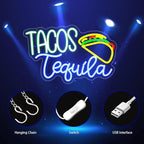 Tacos Neon Sign, Neon Signs for Wall Decor Neon LED Signs Room Neon Light Up Signs Home Decor for Business Restaurant Bedroom Club Party Bar Shop USB Operated