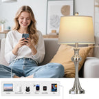 28.75"Silver Table Lamps Set of 2, 3 Way Touch Control Living Room Lamps with USB A+C Ports & Outlets , Modern Bedside Lamps, Elegant Metal Nightstand Lamps for Bedroom Office End Table Decoration