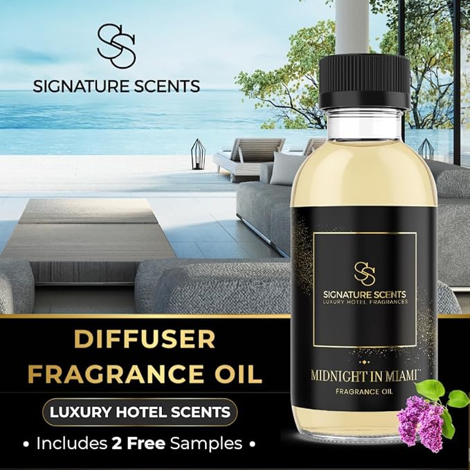 Luxury Hotel Diffuser Oil for Hotels and Homes - Aromatherapy Oils for use with an Essential Oil Diffuser at Home - Fragrance-Scent Diffuser Oil Blend (Midnight in Miami) 4.05fl oz (120ml)