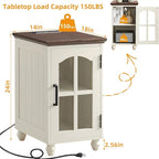 Farmhouse End Table Set of 3 with Charging Station, 18'' Narrow Side Table and 24" Large Sofa Side Table with Glass Barn Door Storage, Wood Night Stand Bedside Table for Living Room,Bedroom